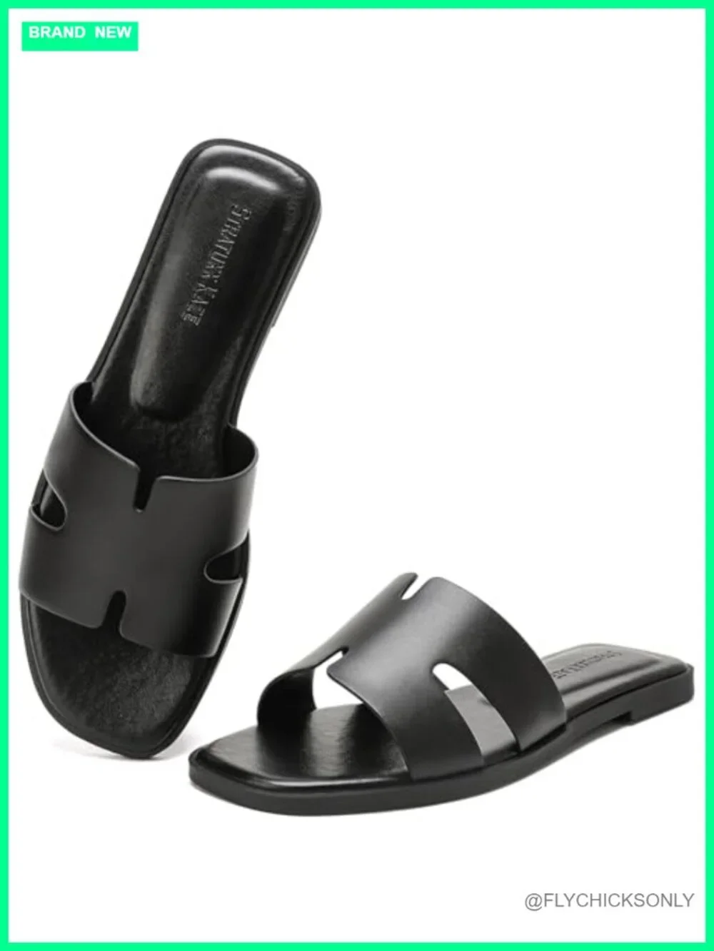 Women's Faux Leather Open Toe Flat Slide Sandals